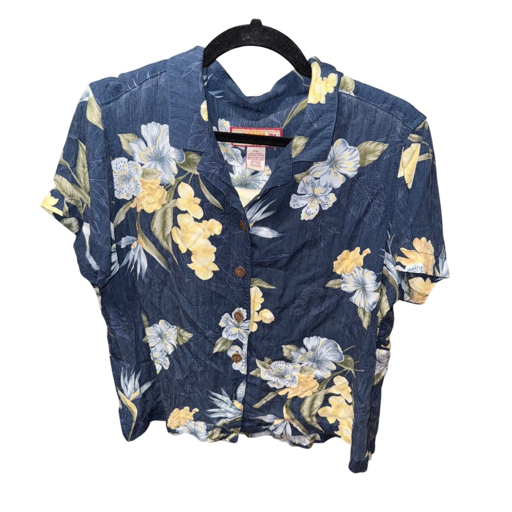 Vintage Caribbean Joe Hawaiian Floral Short Sleeve Button Up Shirt Size PXL